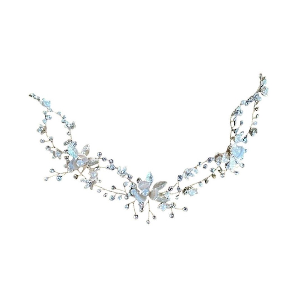 Gold Crystal Pearl Flower Hair Vine Bridal Wedding Headband Vine‎ Accessory
